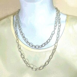 Necklace oval chain link Silver plate 2 strand NEW 20" and 24" strands